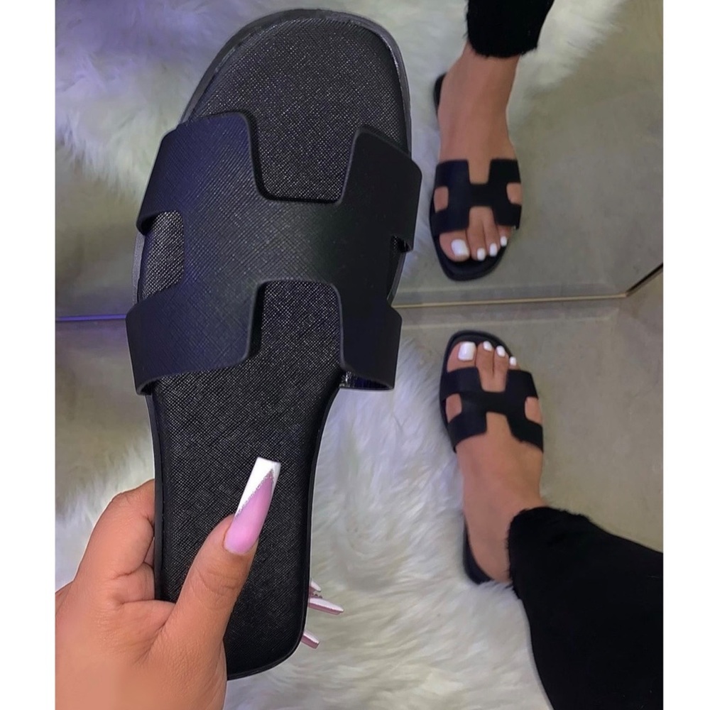 Black H Band Slip On Sandal
